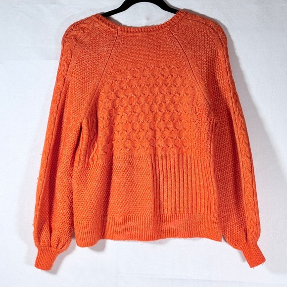 Cabi Bright Orange Textured Cable Knit Sweater Balloon Sleeve XS - Picture 2 of 6